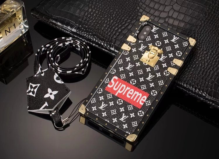 Louis Vuitton Monogram x Supreme Logo iPhone XR Wallet Leather Case